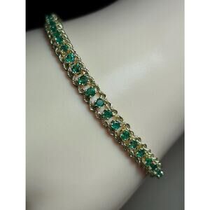 Vintage 14k solid yellow gold genuine emerald double twisted chain  bracelet